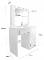 Masa de toaleta si machiaj Hollywood Pro, alba, cu 4 sertare, oglinda si 12 LED-uri, 90x40x140 cm Mob360 - imagine 3