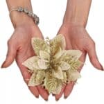 Set 10 ornamente pentru bradul de Craciun, stea Poinsettia, 13cm, auriu crem Mob360 - imagine 2