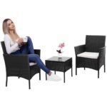 Set mobilier terasa, din tehnorattan, masa cu blat sticla securizata, 2 fotolii cu perne, negru Mob360 - imagine 4
