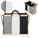 Cos de rufe cu 3 compartimente, cadru din lemn, 67x43x55 cm, 105 litri Mob360 - imagine 3