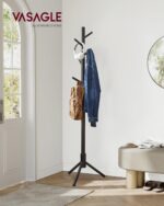 VASAGLE Cuier lemn masiv 47x47x175 cm, 8 carlige si inaltime reglabila, baza triunghiulara, negru Mob360 - imagine 2