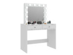 Masa de toaleta si machiaj Mega 12 LED, 100x50x144 cm, cu oglinda iluminata si 2 sertare, alb Mob360 - imagine 2