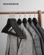 Umerase haine 45x23 cm, set 20 buc, lemn masiv cu bara pentru pantaloni si carlig rotativ, negru Mob360 - imagine 2