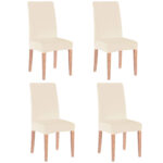 Set 4 huse universale pentru scaun, marime universala, poliester si spandex, 45 x 60 cm, bej Mob360