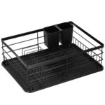 Uscator de vase cu suport tacamuri, din otel, cu tava de scurgere, 42x32x15cm, negru Mob360