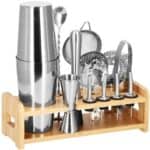Set Cocktail Shaker Kit pentru barmani 750ml, KI11, suport bambus, 14 piese Mob360
