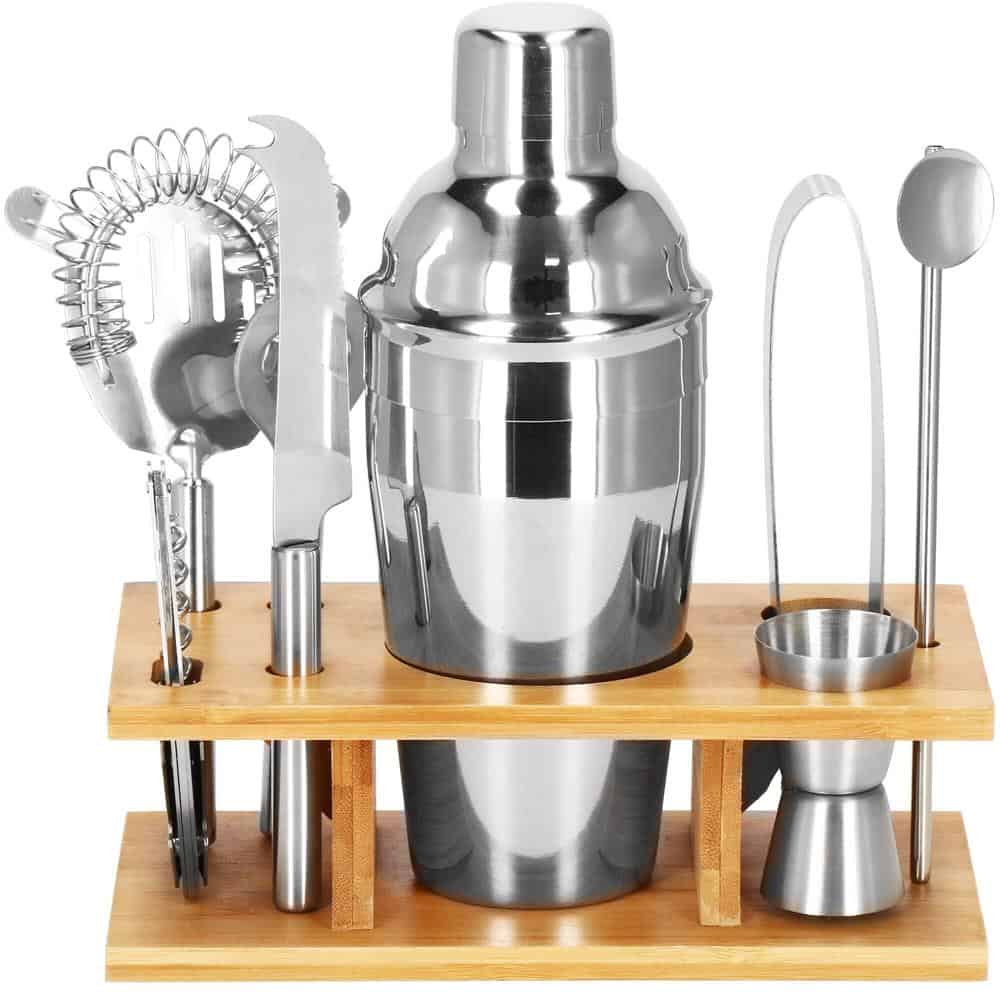 28-3 Set Cocktail Shaker Kit pentru barmani 550ml, KI22, suport bambus, 9 piese Mob360 - imagine 1