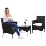 Set mobilier terasa, din tehnorattan, masa cu blat sticla securizata, 2 fotolii cu perne, negru Mob360 - imagine 5