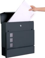 Cutie postala de exterior, pentru gard sau perete, din otel zincat, cu incuietoare, 37x11x37cm, gri Mob360 - imagine 3