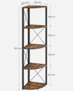 VASAGLE Biblioteca de colt cu 5 etaje, cadru metalic, stil industrial, 30x30x160 cm, maro rustic Mob360 - imagine 3