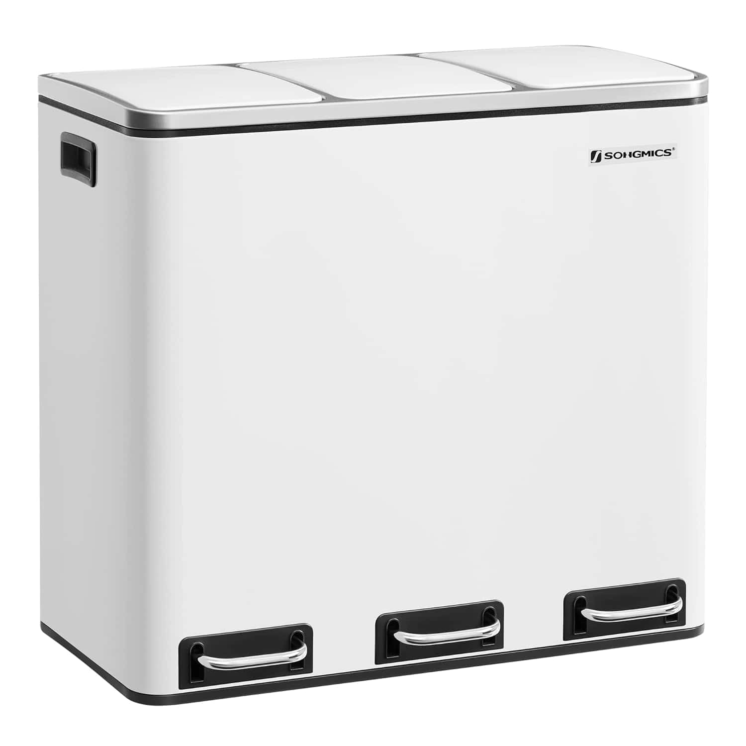 3-156 Cos de gunoi din inox cu 3 compartimente colectare selectiva, cu galeti interioare, 3x18litri, 62x32x56cm, alb Mob360 - imagine 1