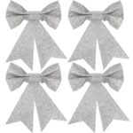 Set 4 ornamente pentru bradul de Craciun, fundita, 13cm, argintiu Mob360 - imagine 3