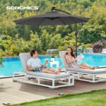 Umbrela de gradina cu brat lateral banana, 300cm, cu iluminare LED solara, gri Mob360 - imagine 3