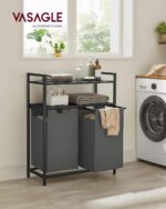 VASAGLE Cos de rufe, cu 2 saci detasabili, 2 rafturi, capacitate de 46L per sac, 73x33x92cm , negru si gri Mob360 - imagine 3