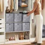 Set 6 cutii de depozitare, pliabile cu maner, material textil si oxford, 30x30x30 cm, gri Mob360 - imagine 4