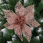 Set 10 ornamente pentru bradul de Craciun, stea Poinsettia, 10cm, roz Mob360