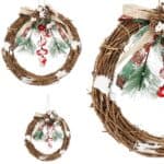 Coronita pentru Craciun, 20 cm, din crengi impletite, cu zapada, maro Mob360 - imagine 4