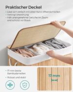 Cos de rufe din bambus, pliabil, cu captuseala detasabila lavabila, 3 compartimente, 150L, 60x40x60cm, natural Mob360 - imagine 4