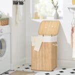 Cos de rufe din bambus, pliabil, cu captuseala detasabila lavabila, 72L, 40x30x60cm, natural Mob360 - imagine 3