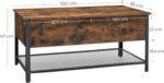 VASAGLE Masuta de cafea cu capac rabatabil, compartiment depozitare ascuns si raft plasa, industrial, 100x55x47cm, maro rustic si negru Mob360 - imagine 3
