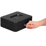 Caseta pentru bani tip cutie de valori, compartimentanta, cu cheie, metal, 30x24x9cm, negru Mob360 - imagine 4