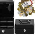 Caseta pentru bani tip cutie de valori, compartimentanta, cu cheie, metal, 15x12x8cm, negru Mob360 - imagine 4