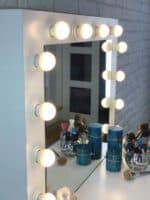 Masa de toaleta si machiaj Hollywood Pro, alba, cu 4 sertare, oglinda si 12 LED-uri, 90x40x140 cm Mob360 - imagine 5