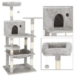 Ansamblu de joaca pentru pisici, cu loc pentru zgariat, ascuns, culcus, minge, sfoara, 145cm, gri Mob360 - imagine 3