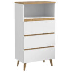 Comoda biblioteca Norge 03 cu 3 sertare si raft deschis, 65x37x119 cm, alb si stejar craft Mob360