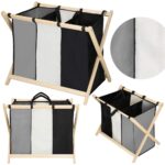 Cos de rufe cu 3 compartimente, cadru din lemn, 67x43x55 cm, 105 litri Mob360 - imagine 4