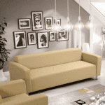 Canapea 3 locuri, piele ecologică bej, HOMKER - imagine 3