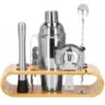 Set Cocktail Shaker Kit pentru barmani 750ml, KI25, suport bambus, 12 piese Mob360