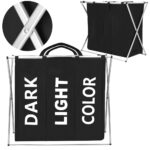 Cos de rufe cu 3 compartimente, cadru aluminiu, 68x40x60cm, 146 litri, negru Mob360 - imagine 4