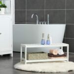 Raft de depozitare din bambus, cu 2 niveluri, 26x70x33cm, alb Mob360 - imagine 3