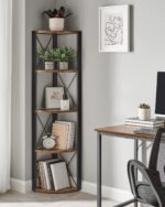 VASAGLE Biblioteca de colt cu 5 etaje, cadru metalic, stil industrial, 30x30x160 cm, maro rustic Mob360 - imagine 4