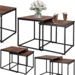 Set 2 mese pentru cafea, cadru otel, stil industrial, 50x50x52 cm si 45x45x47 cm, maro Mob360 - imagine 5