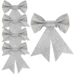 Set 4 ornamente pentru bradul de Craciun, fundita, 13cm, argintiu Mob360 - imagine 4