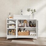 VASAGLE Dulap lavoar baie, cu 2 usi si un compartiment deschis cu rafturi reglabile, 90x30x60cm, alb Mob360 - imagine 4