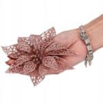 Set 10 ornamente pentru bradul de Craciun, stea Poinsettia, 10cm, roz Mob360 - imagine 3