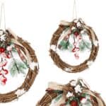 Coronita pentru Craciun, 20 cm, din crengi impletite, cu zapada, maro Mob360 - imagine 5