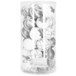 Set globuri de Craciun cu modele de sarbatori, 30 bucati, 6cm, argintiu Mob360