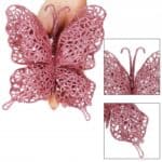 Set 10 ornamente pentru bradul de Craciun, Fluture cu sclipici, 16cm, roz Mob360 - imagine 4