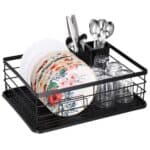 Uscator de vase cu suport tacamuri, din otel, cu tava de scurgere, 42x32x15cm, negru Mob360 - imagine 5