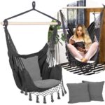 Hamac tip leagan suspendat pentru casa sau gradina, gri cu perne, 130x100cm, 150kg Mob360 - imagine 5