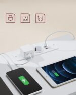 VASAGLE Set de 2 noptiere, cu sertare, 2 prize si 2 USB, 35x40x59 cm, alb Mob360 - imagine 4