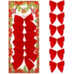 Set 6 ornamente pentru bradul de Craciun, fundita, 8cm, rosu Mob360 - imagine 5
