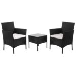 Set mobilier terasa, din tehnorattan, masa cu blat sticla securizata, 2 fotolii cu perne, negru Mob360