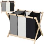 Cos de rufe cu 3 compartimente, cadru din lemn, 67x43x55 cm, 105 litri Mob360 - imagine 5