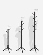 VASAGLE Cuier lemn masiv 47x47x175 cm, 8 carlige si inaltime reglabila, baza triunghiulara, negru Mob360 - imagine 4