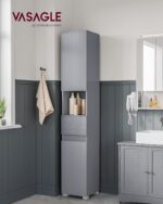 VASAGLE Dulap inalt 30x30x170 cm, cu sertar, rafturi reglabile si usi reversibile, MDF, gri Mob360 - imagine 4